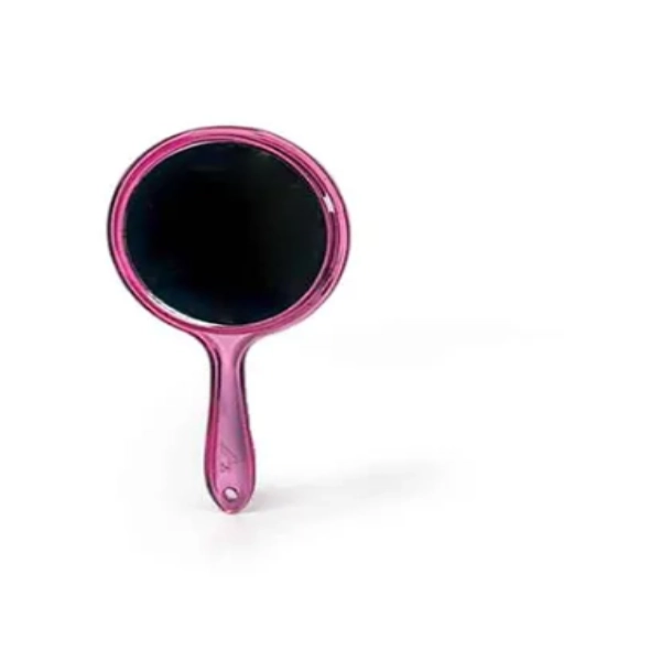 آینه آرایشی دسته دار رنگ صورتی